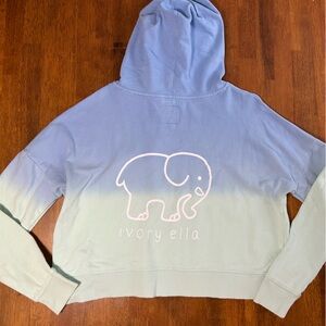 Ivory Ella Cropped Hoodie Women’s Small Blue Green Ombre Elephant Logo Pullover